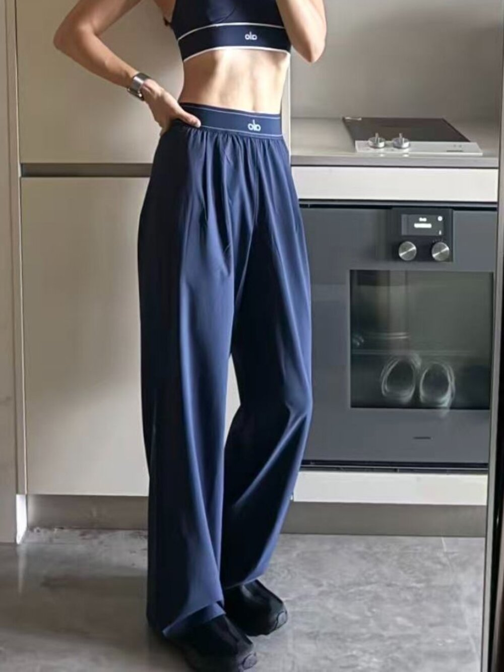 NWT ALO Yoga Suit Up Trouser Navy Blue (Regular)💞Relaxed Fit Wide Leg Pants